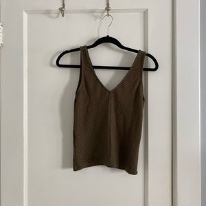 MANGO Fitted Ribbed Olive Tank Top, Like New